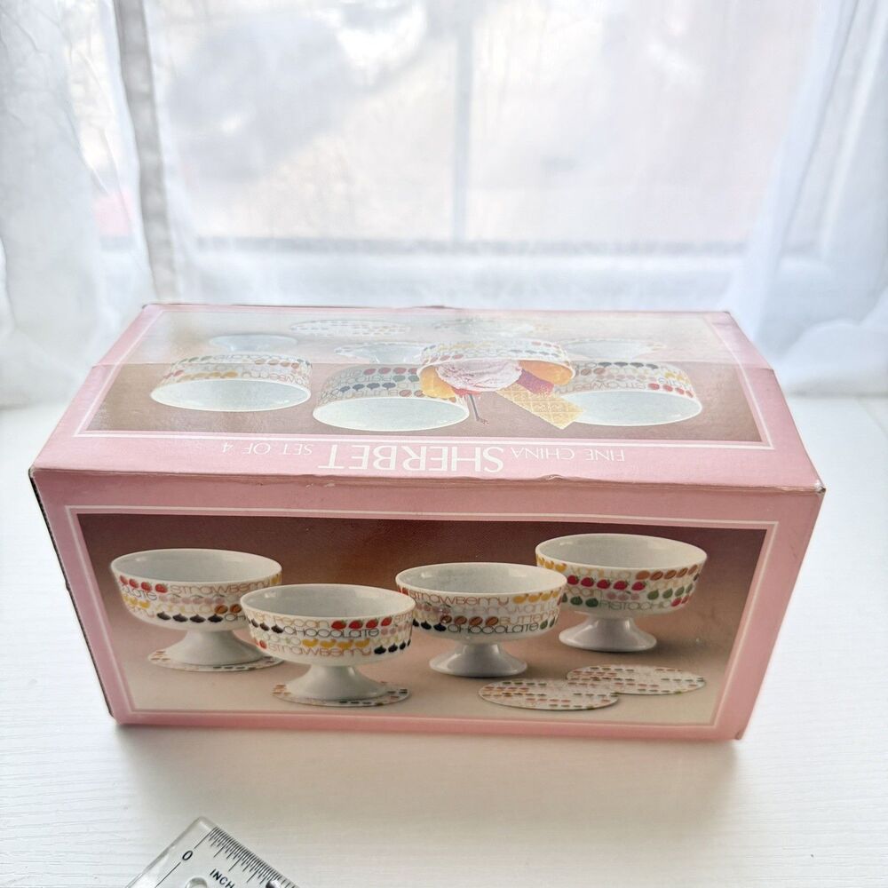 Vtg 4Sherbert fine china Bowls 4paper coasters Toscany Collection 2723 fundae M2